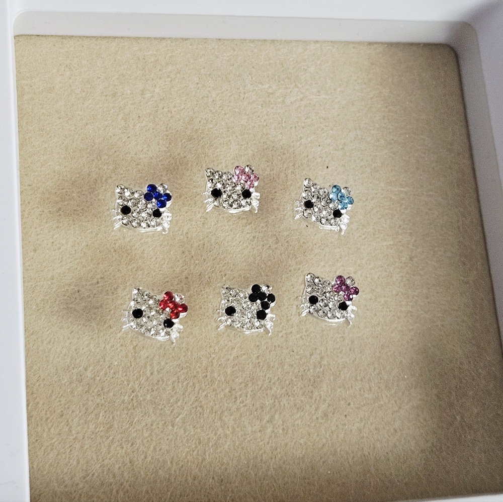 NWT 6pcs HELLO KITTY HEADS SILVER BLING NAIL ART CHARMS! - Picture 8 of 16